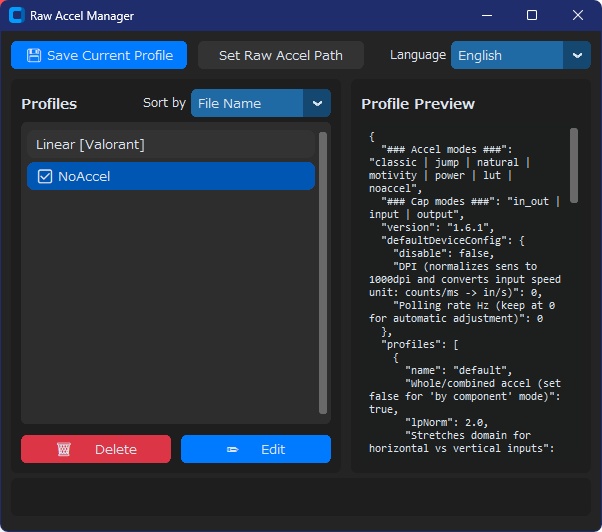 Raw Accel Manager - rawaccelをプロファイル管理で便利に -