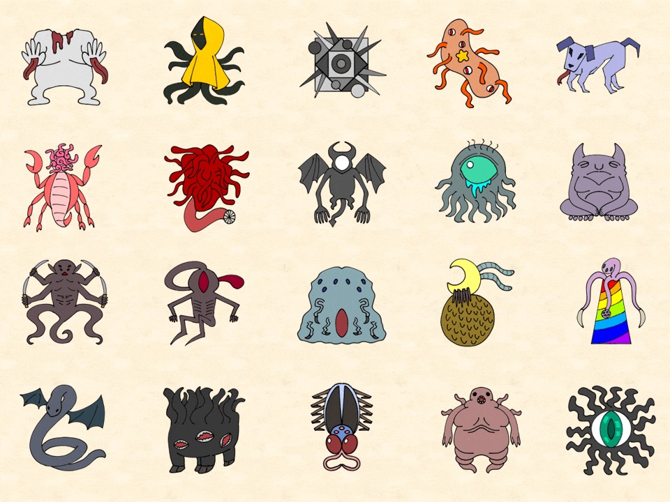 【無料】デフォルメでベタ塗りな神話生物GIF素材20種