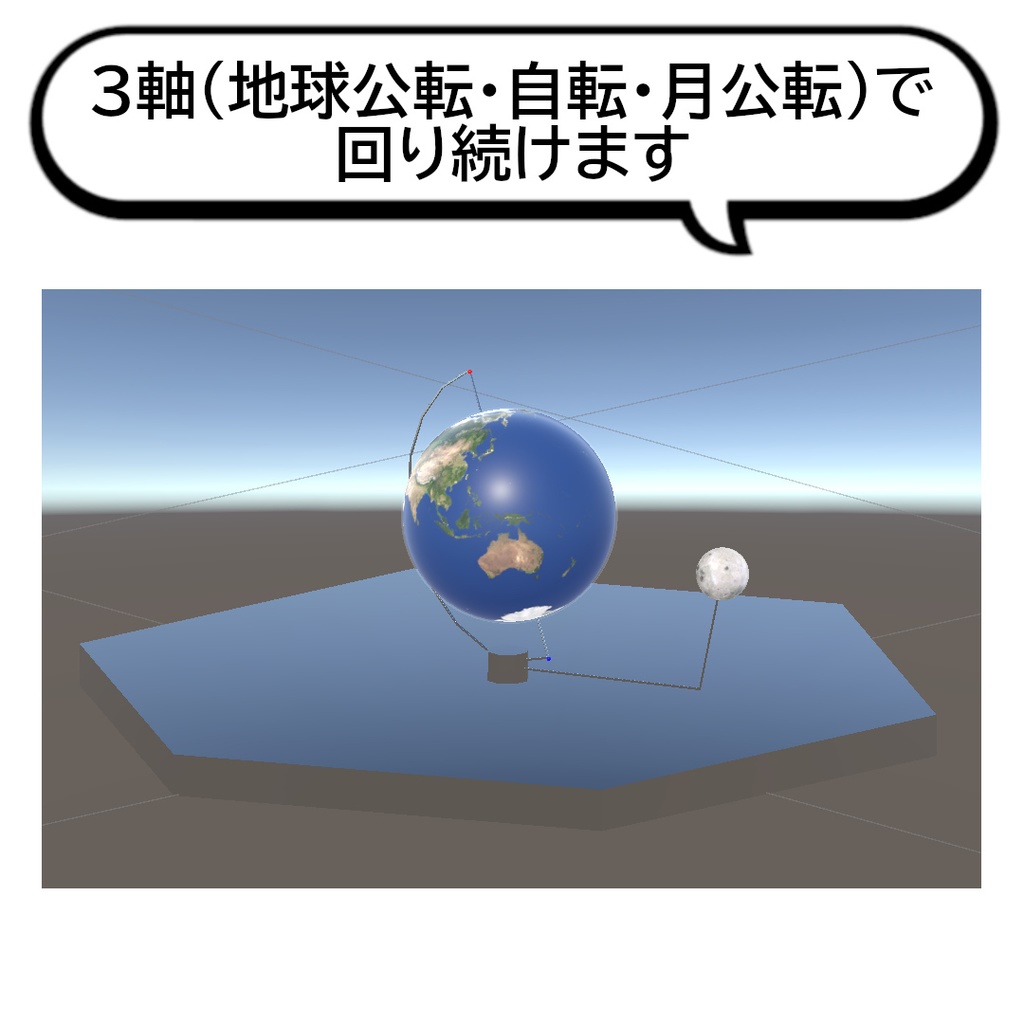 【VRC想定】3軸回転アニメーション付き地球/月球儀 The Globes