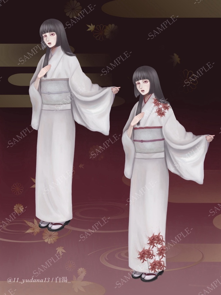 【立ち絵素材】白装束の女性/衣装差分2種+通常表情8種+怪異表情4種