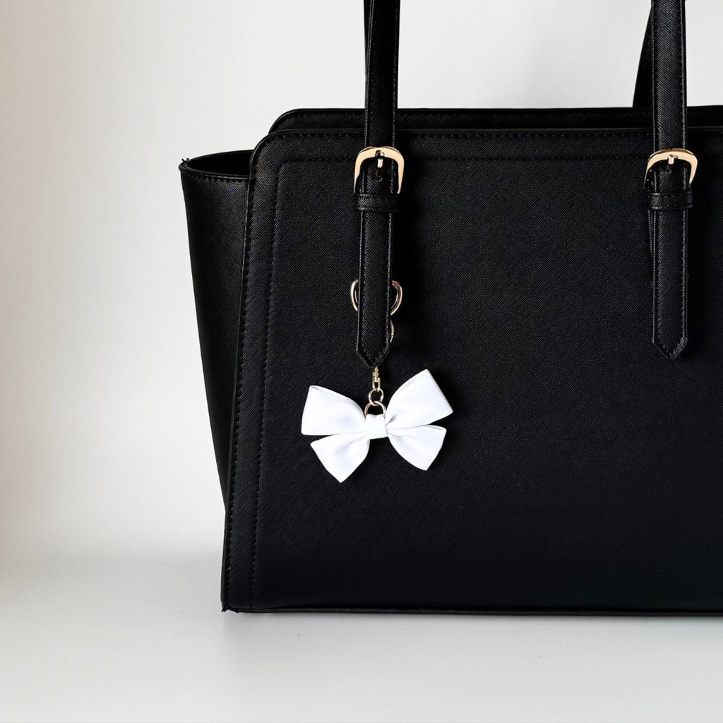 推し色 リボン バッグチャーム キーホルダー 白 ホワイト white