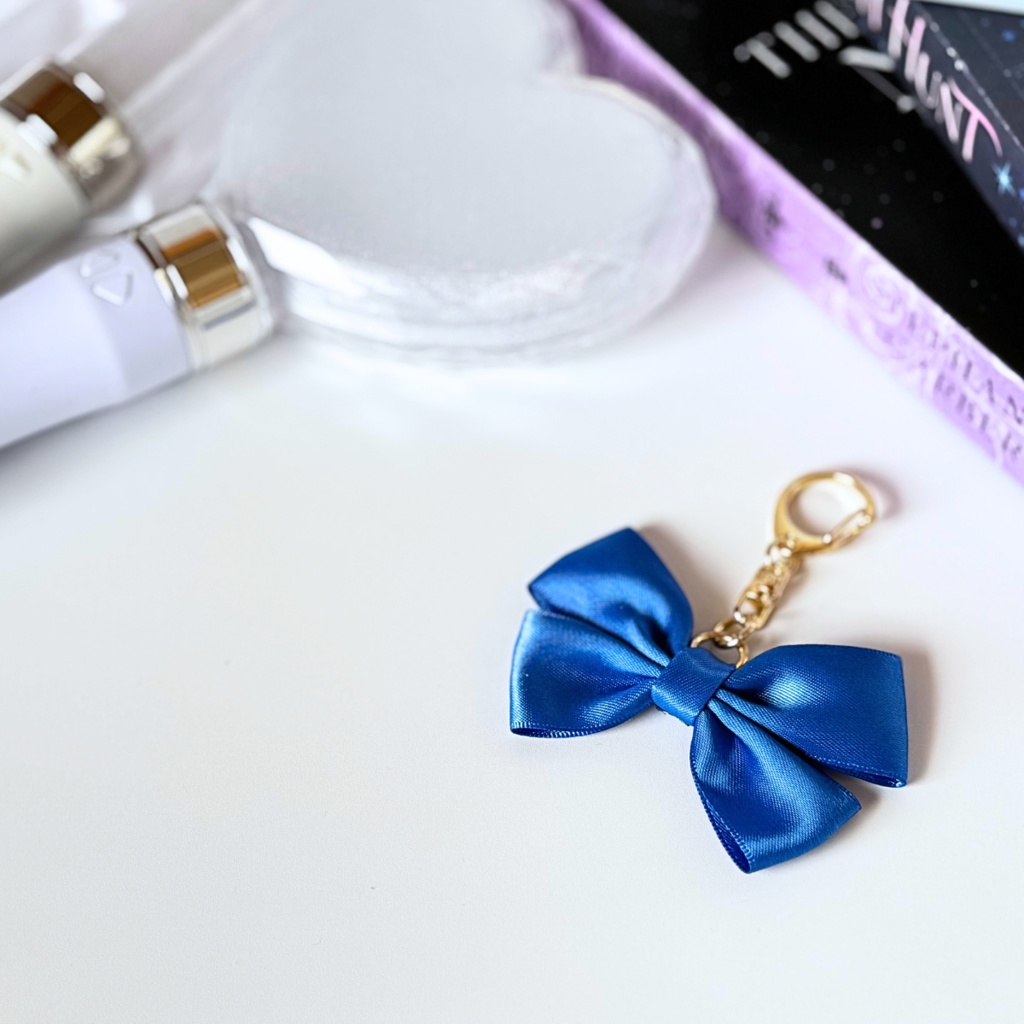 推し色 リボン バッグチャーム キーホルダー 青 ブルー blue
