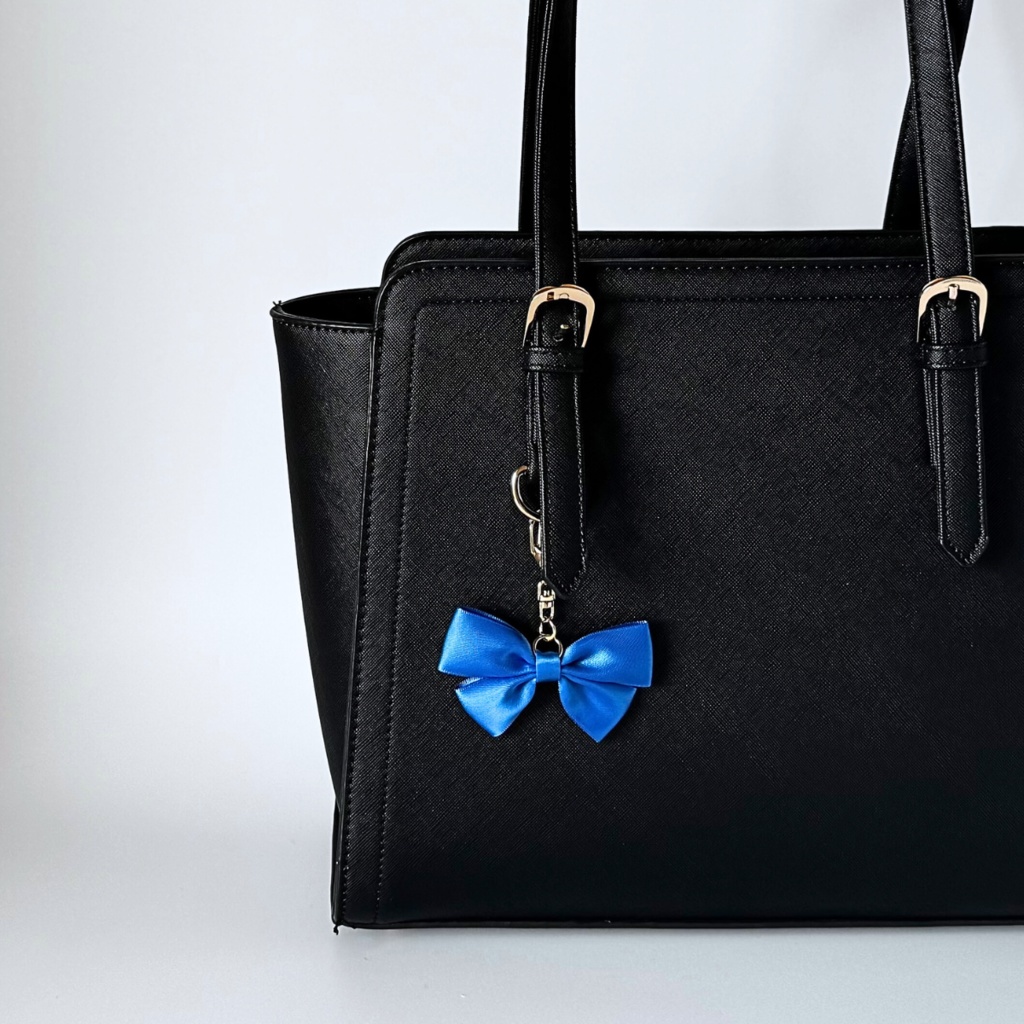 推し色 リボン バッグチャーム キーホルダー 青 ブルー blue