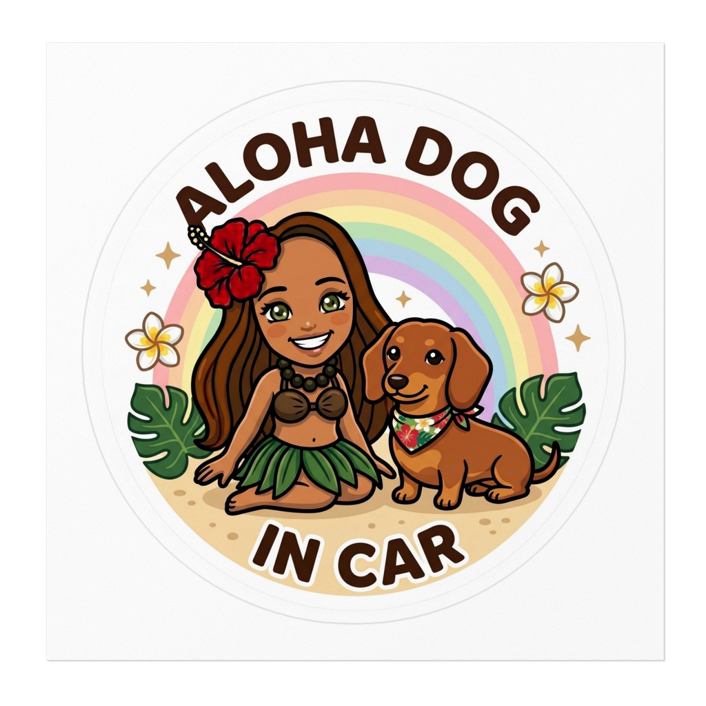 ALOHA DOG IN CAR|ミニチュアダックスフンド|ハワイアン カーステッカー