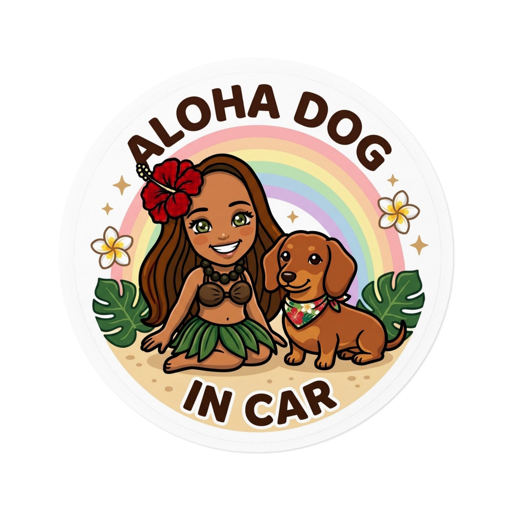 ALOHA DOG IN CAR|ミニチュアダックスフンド|ハワイアン カーステッカー
