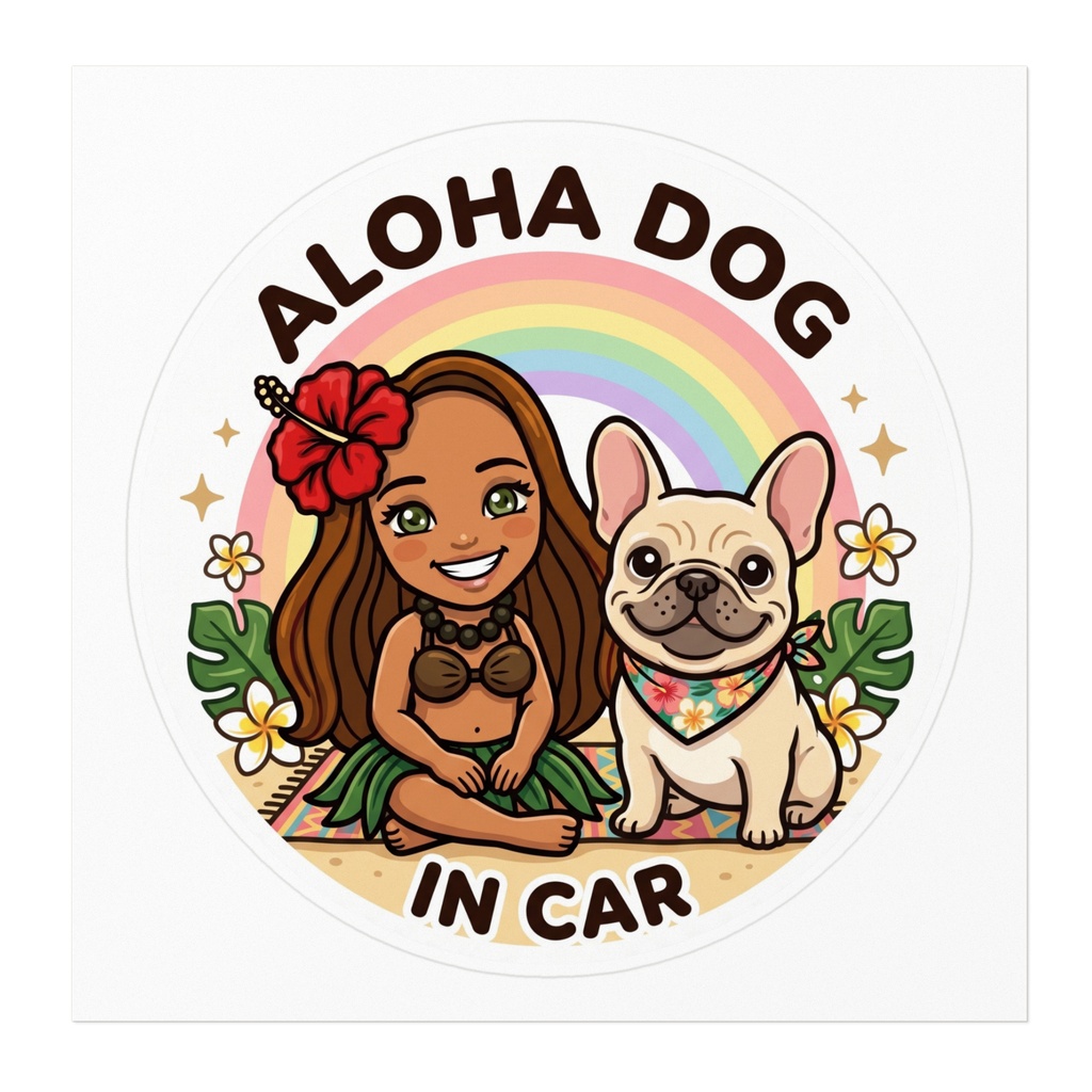 ALOHA DOG IN CAR|フレンチブルドッグ|ハワイアン カーステッカー