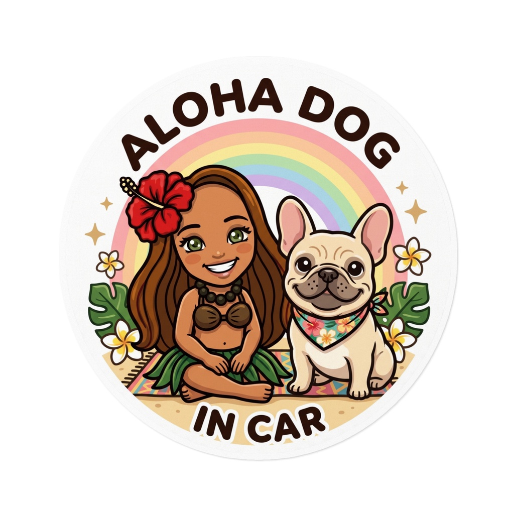 ALOHA DOG IN CAR|フレンチブルドッグ|ハワイアン カーステッカー
