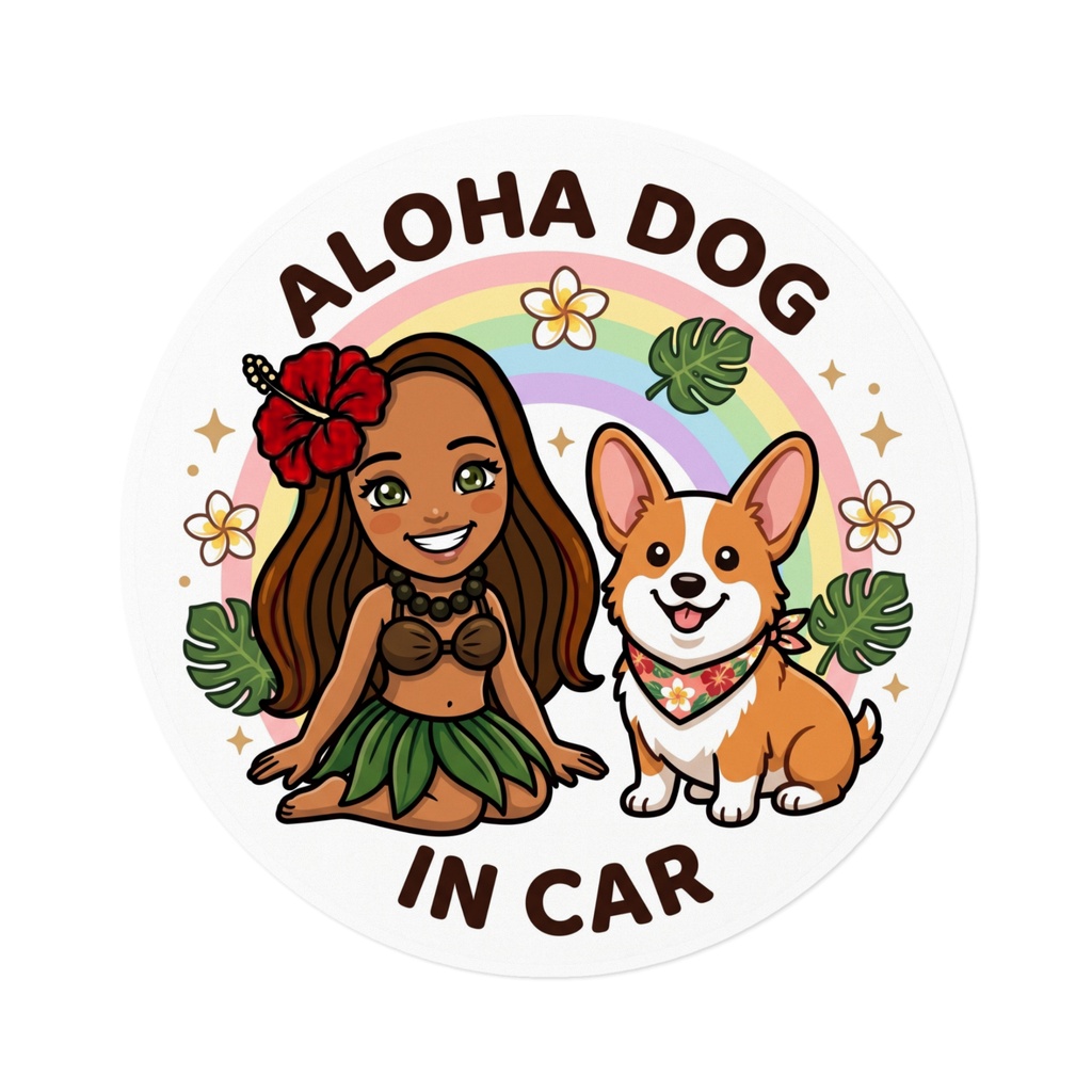 ALOHA DOG IN CAR|コーギー|ハワイアン カーステッカー