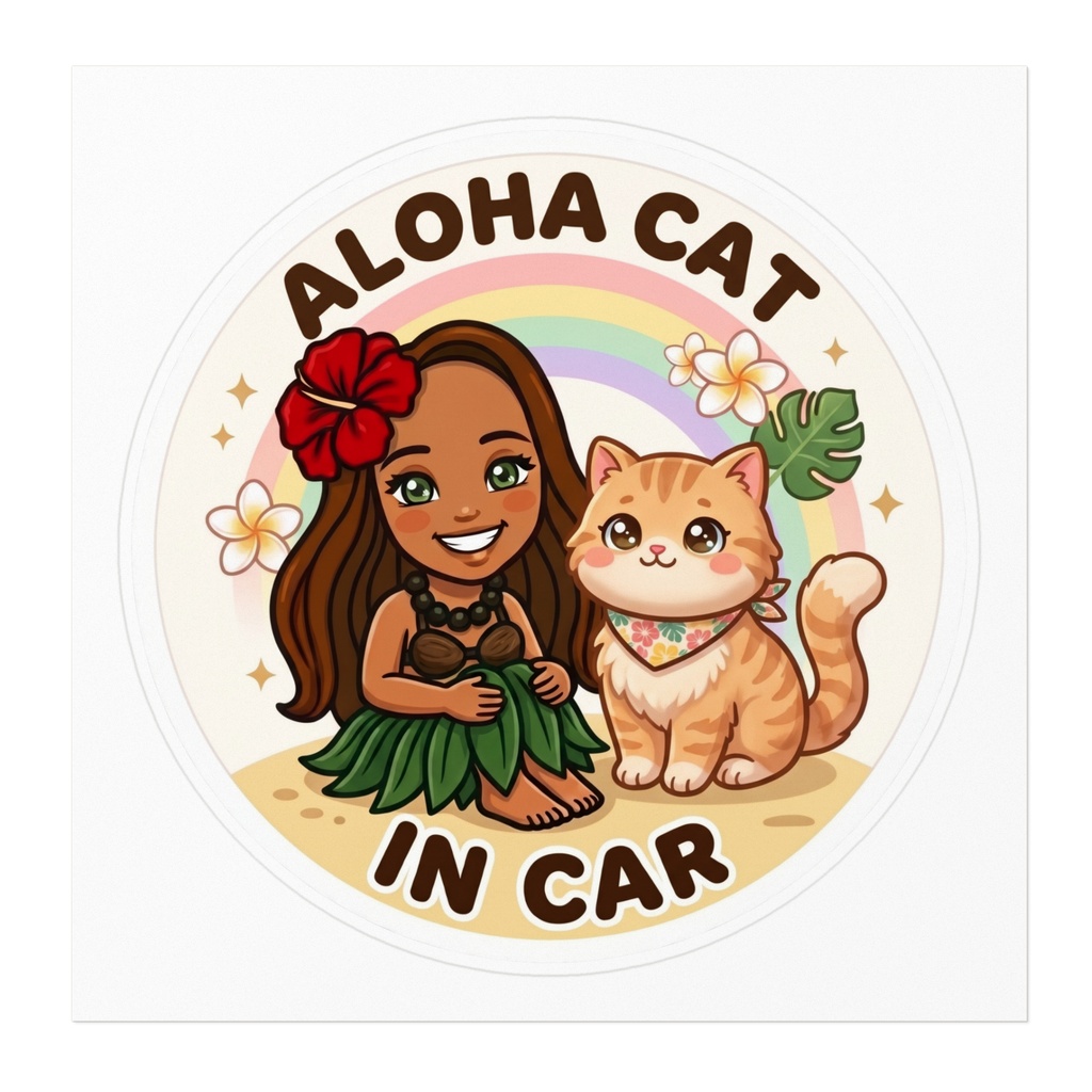 ALOHA CAT IN CAR|茶トラ|ハワイアン カーステッカー