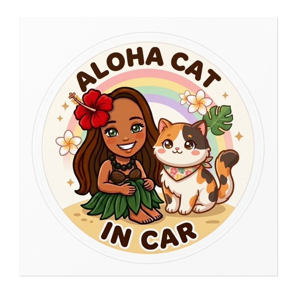 ALOHA CAT IN CAR|三毛猫|ハワイアン カーステッカー