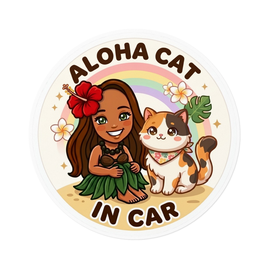 ALOHA CAT IN CAR｜三毛猫｜ハワイアン カーステッカー