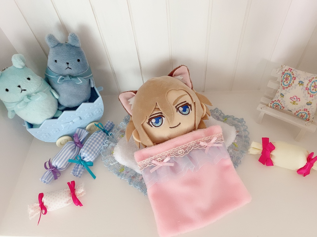 ぬい用 マスコット用 パステルブランケットとクッションのセット