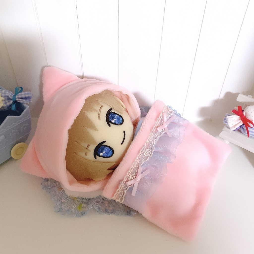 ぬい用 マスコット用 パステルブランケットとクッションのセット