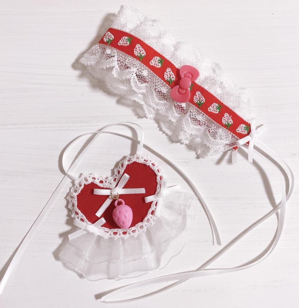 いちごのヘッドドレスとハートエプロンの いちごのかわいい妖精さんセット(再販の為パーツ変更有)