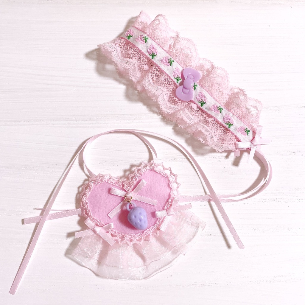 いちごのヘッドドレスとハートエプロンの いちごのかわいい妖精さんセット(再販の為パーツ変更有)