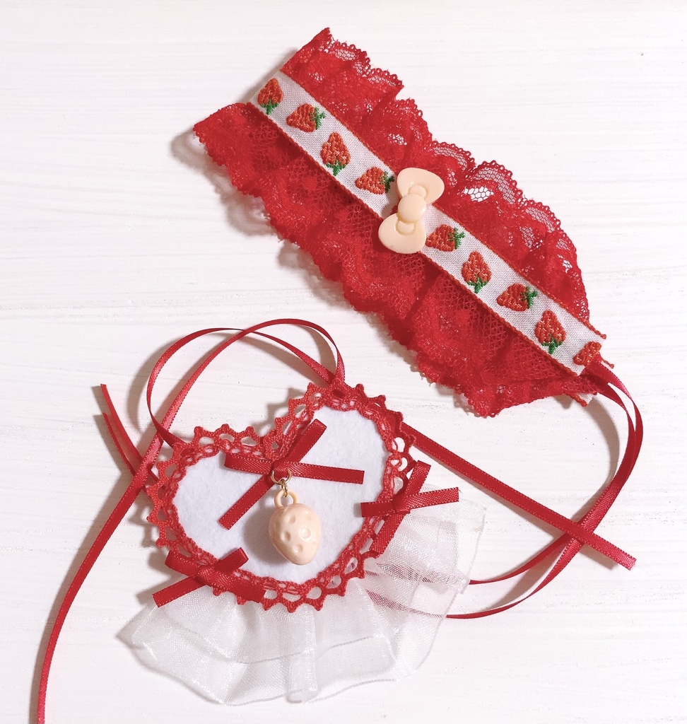 いちごのヘッドドレスとハートエプロンの いちごのかわいい妖精さんセット(再販の為パーツ変更有)