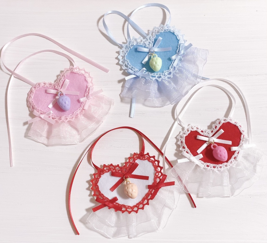 いちごのヘッドドレスとハートエプロンの いちごのかわいい妖精さんセット(再販の為パーツ変更有)