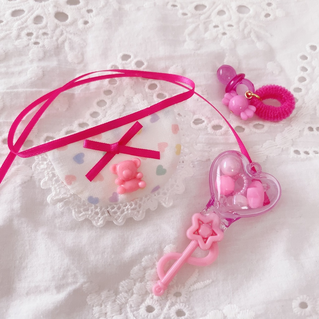 ぬいぐるみ マスコット ぬい用 小物 ガラガラ スタイ おしゃぶり BABYセット04 (ご注文前に商品紹介ページの内容をご一読下さいませ)