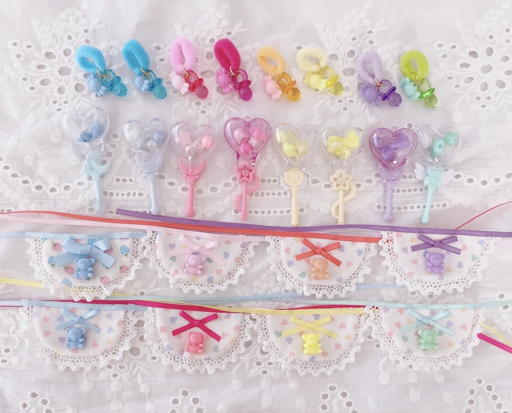 ぬいぐるみ マスコット ぬい用 小物 ガラガラ スタイ おしゃぶり BABYセット04 (ご注文前に商品紹介ページの内容をご一読下さいませ)