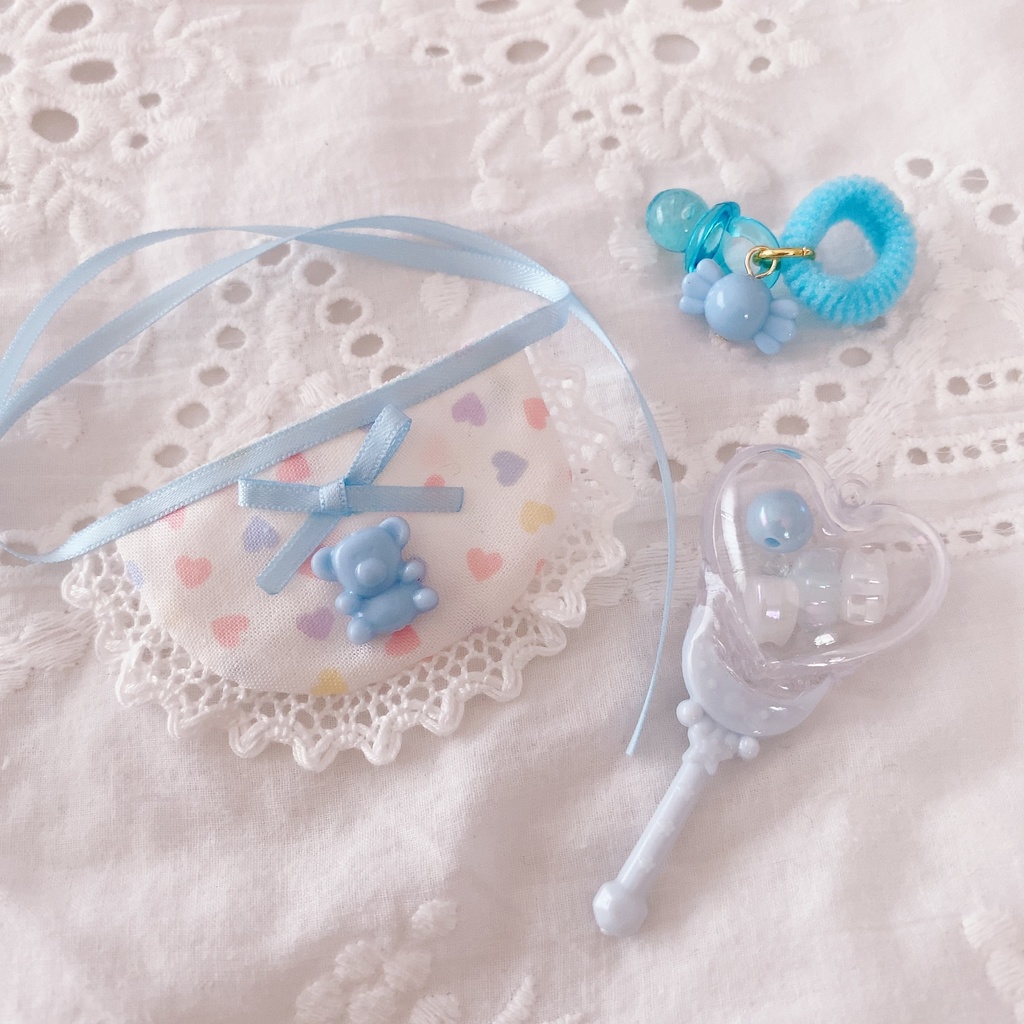 ぬいぐるみ マスコット ぬい用 小物 ガラガラ スタイ おしゃぶり BABYセット04 (ご注文前に商品紹介ページの内容をご一読下さいませ)