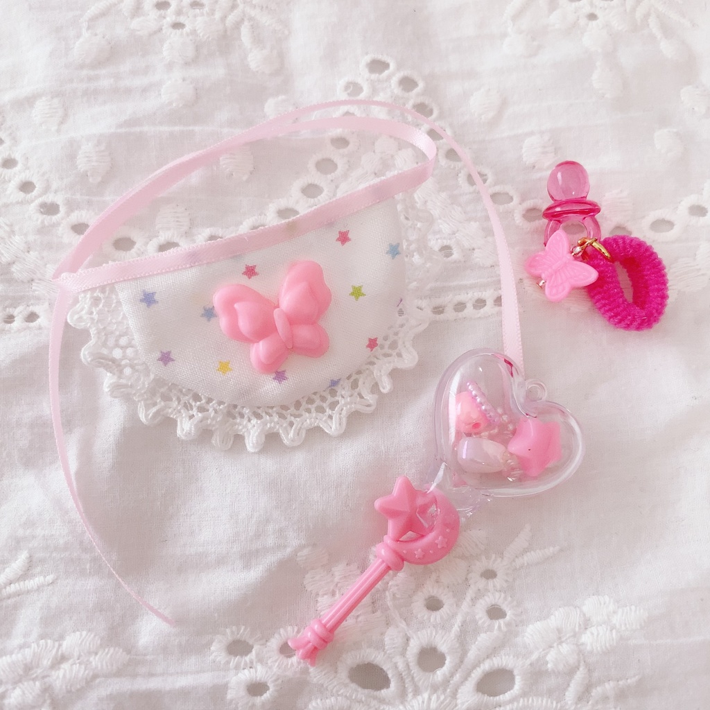 ぬいぐるみ マスコット ぬい用 小物 ガラガラ スタイ おしゃぶり BABYセット04 (ご注文前に商品紹介ページの内容をご一読下さいませ)