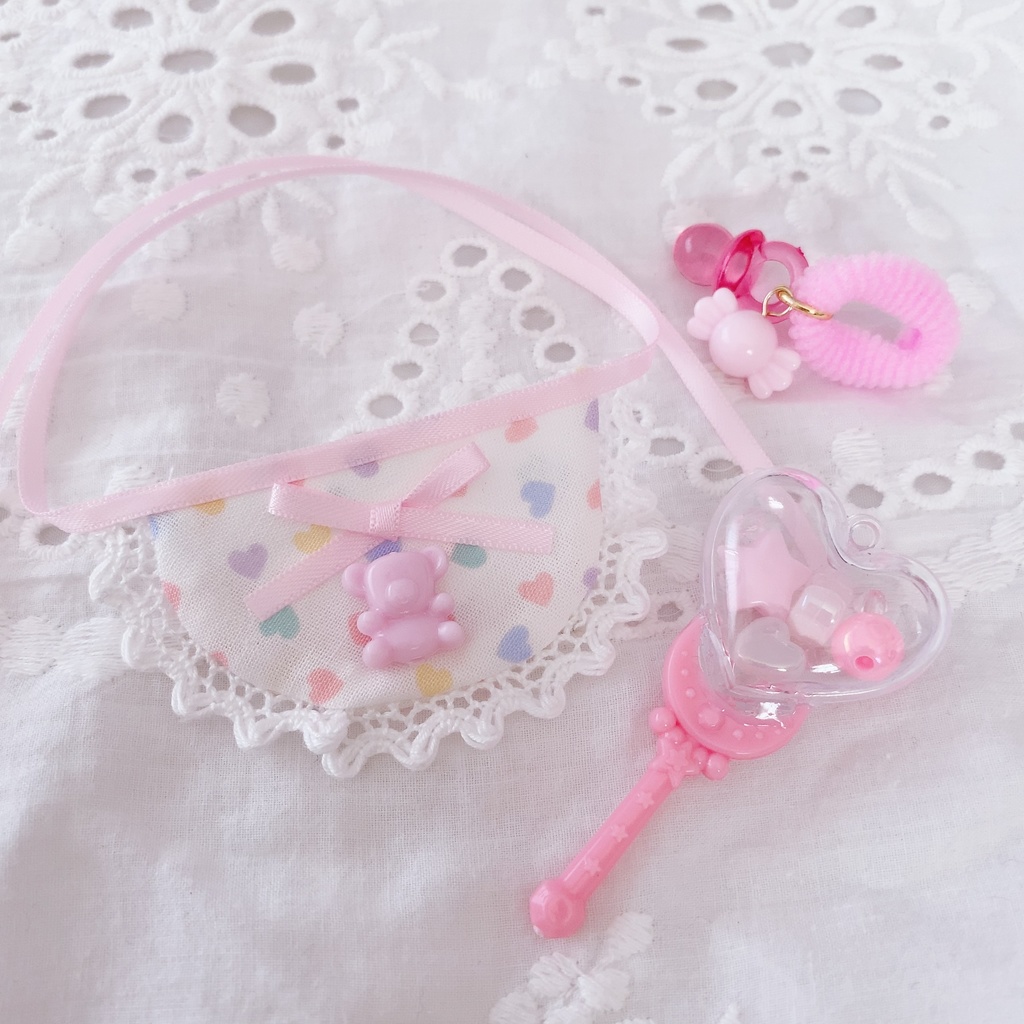 ぬいぐるみ マスコット ぬい用 小物 ガラガラ スタイ おしゃぶり BABYセット04 (ご注文前に商品紹介ページの内容をご一読下さいませ)