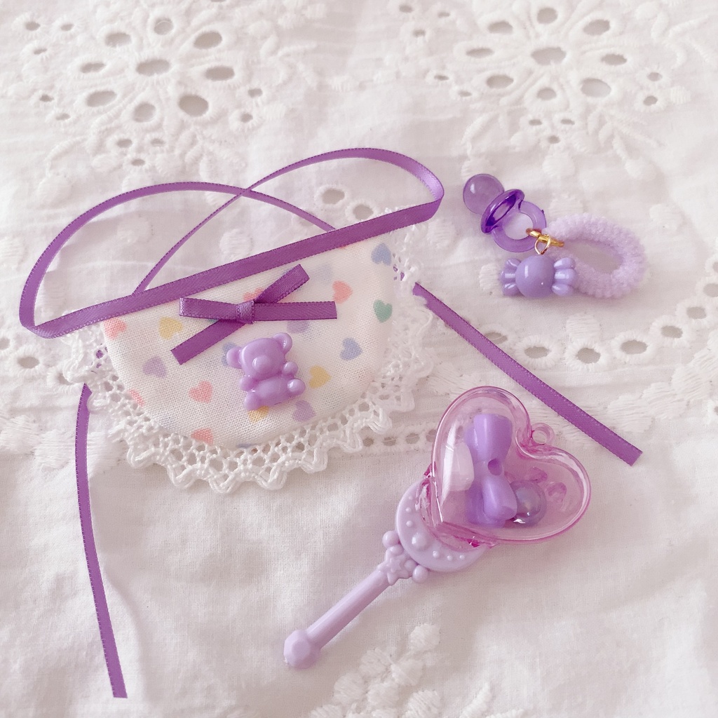 ぬいぐるみ マスコット ぬい用 小物 ガラガラ スタイ おしゃぶり BABYセット04 (ご注文前に商品紹介ページの内容をご一読下さいませ)