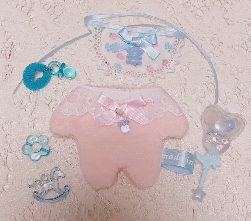 ぬいぐるみ マスコット ぬい用 小物 ガラガラ スタイ おしゃぶり BABYセット04 (ご注文前に商品紹介ページの内容をご一読下さいませ)