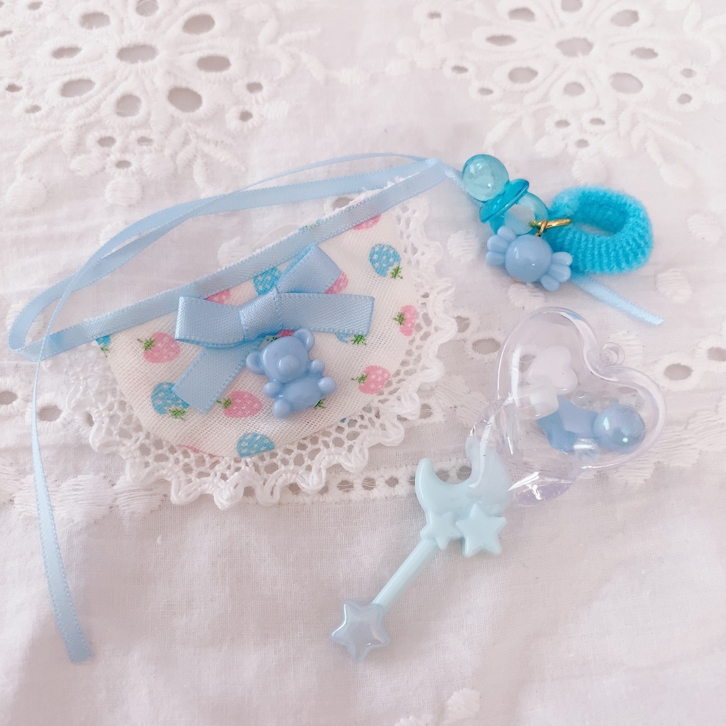 ぬいぐるみ マスコット ぬい用 小物 ガラガラ スタイ おしゃぶり BABYセット04 (ご注文前に商品紹介ページの内容をご一読下さいませ)