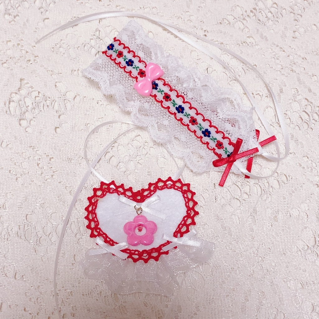 お花のヘッドドレスとハートのエプロンのかわいいお花の妖精さんセット