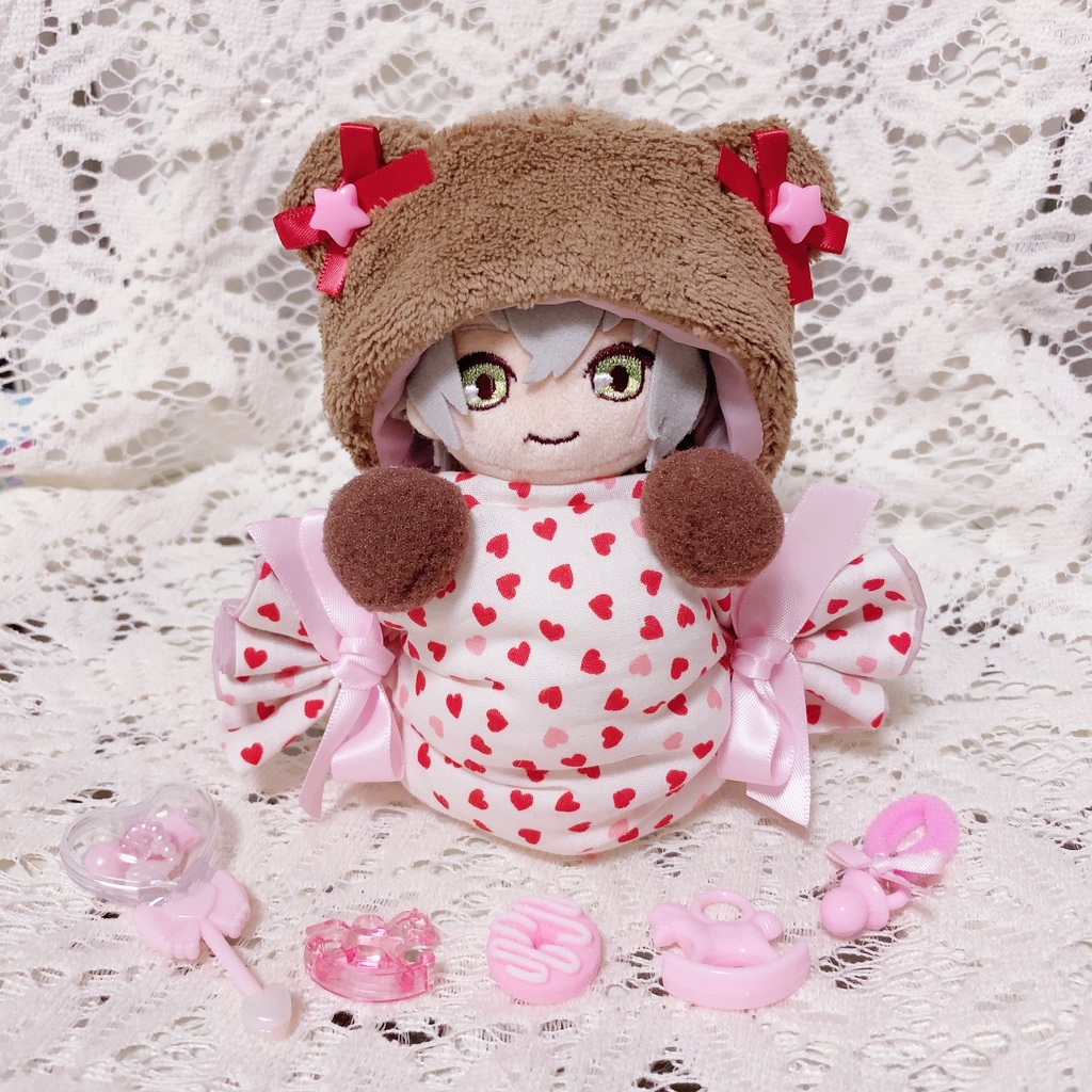 ボンボン♡ヌヌース ~飴玉とくまさんの着ぐるみ風ぬいぐるみスタンド~