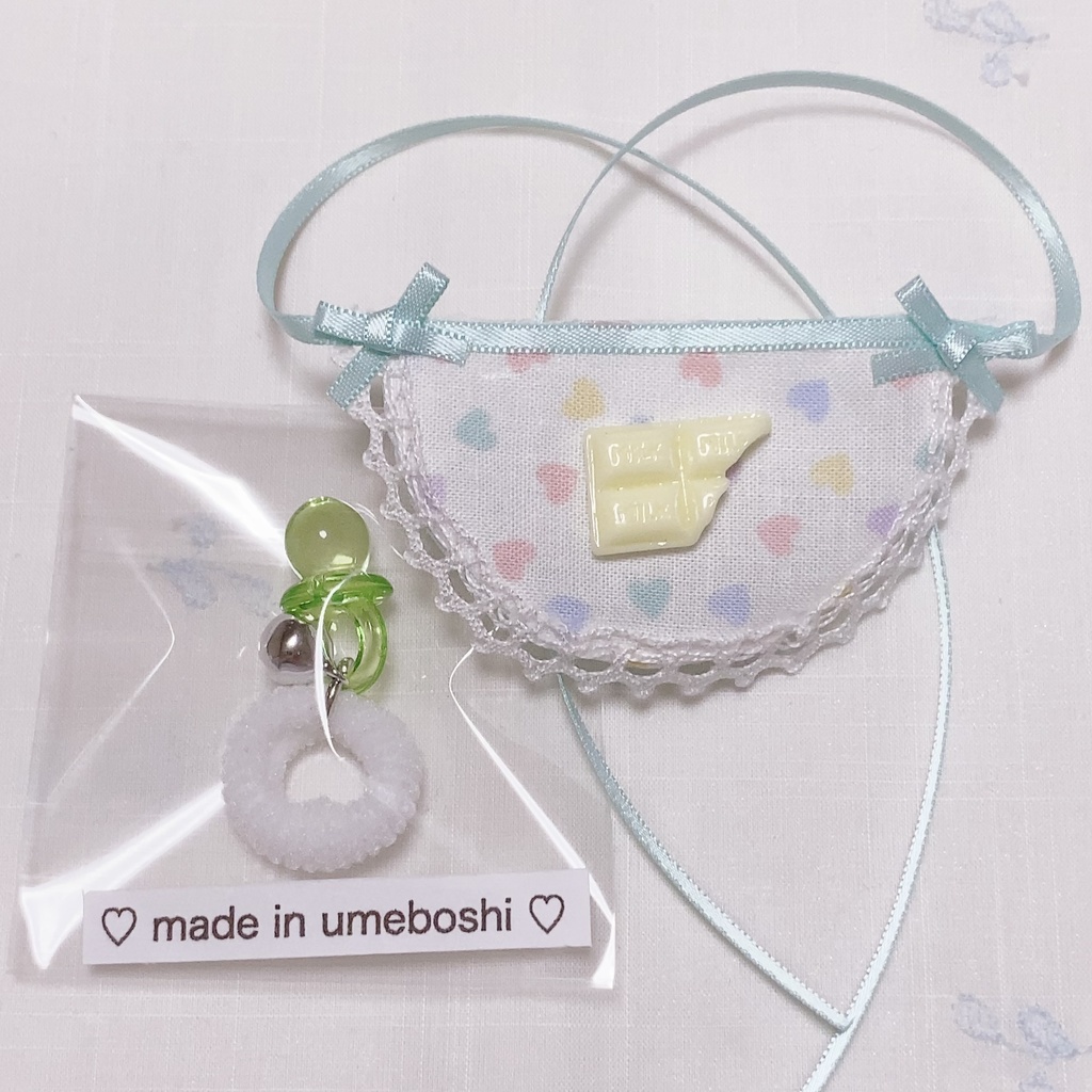 お楽しみ♡BABYセット ガチャ ~ぬいぐるみ マスコット 人形用 スタイ・おしゃぶり のセット~ 第2弾!スイーツバージョン♡