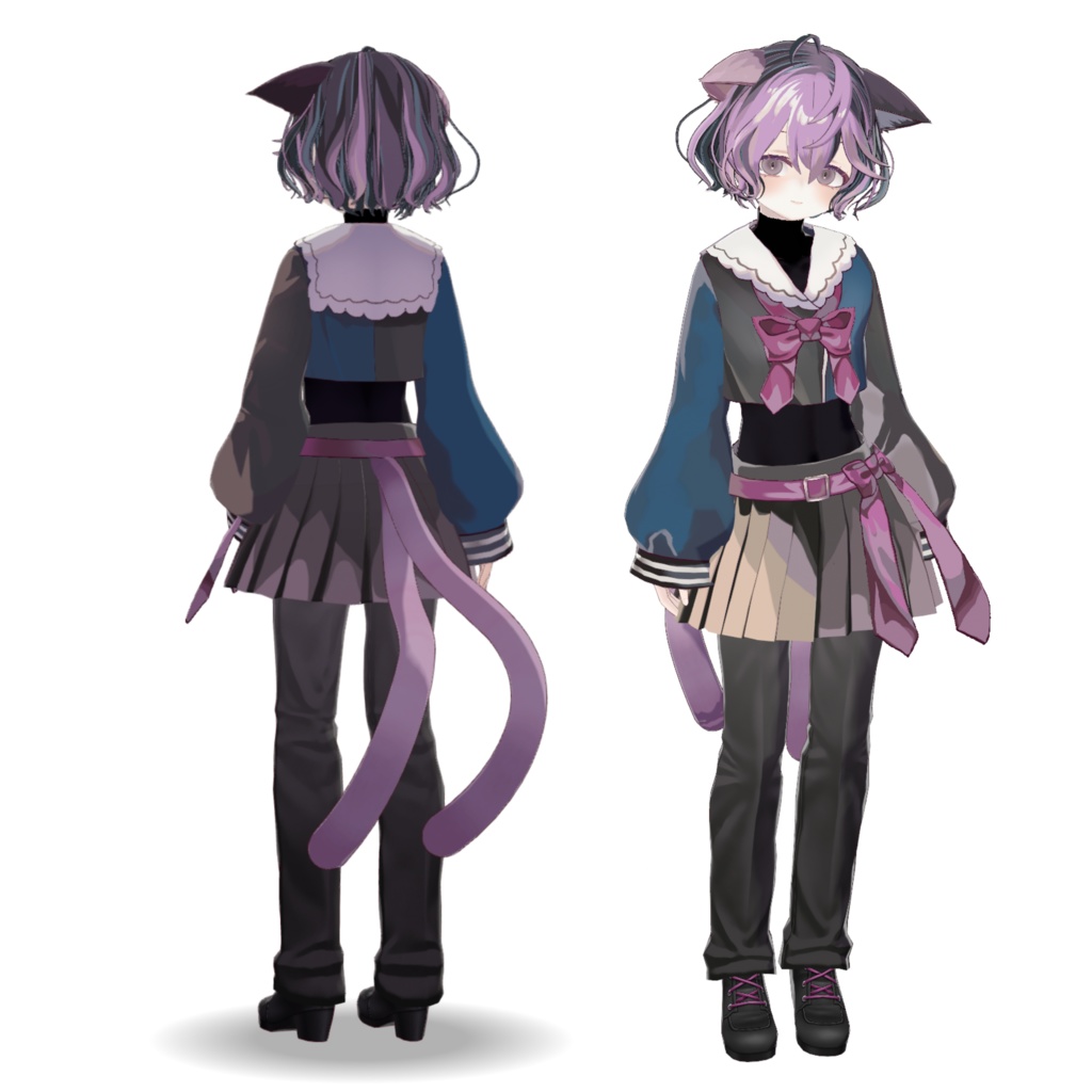 【VROID衣装あり】セーラー服の猫又少年『サーザ』【オリジナル3Dモデル】