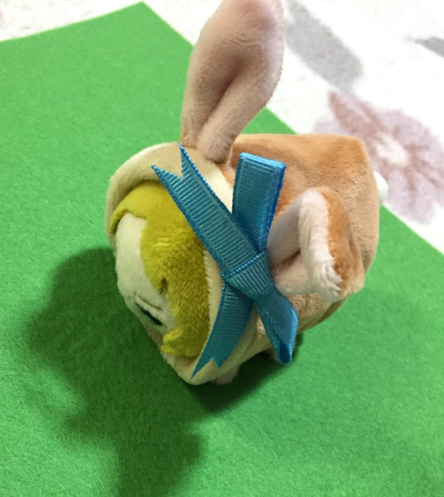 【受注休止中】もちもちマスコットミニ用着ぐるみ・ウインクショートイヤーうさちゃん(コーヒーミルク×ブルーリボン) うさぎ きぐるみ