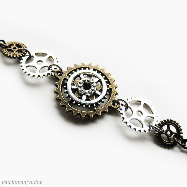 歯車のレザーブレスレット【長さ変更可】