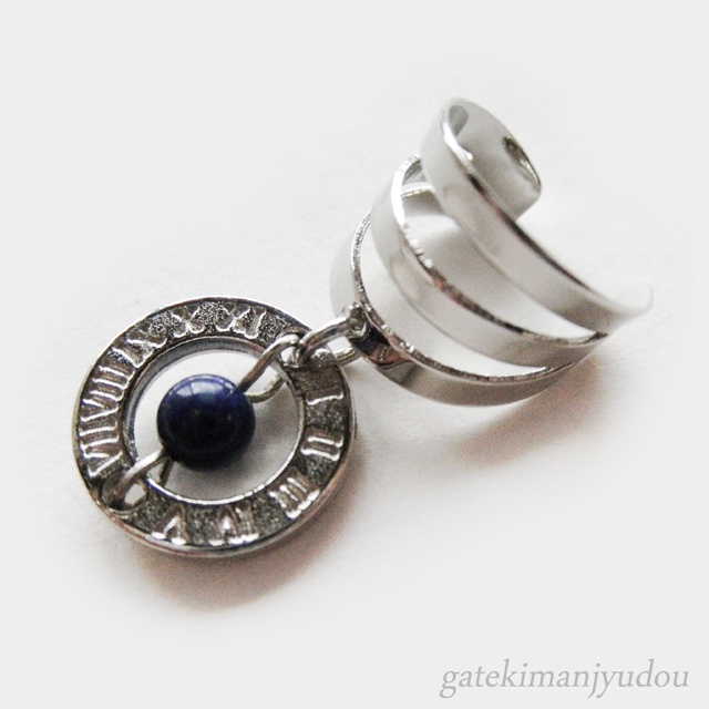 ラピスラズリ×ナンバーリング◇3連風イヤーカフス