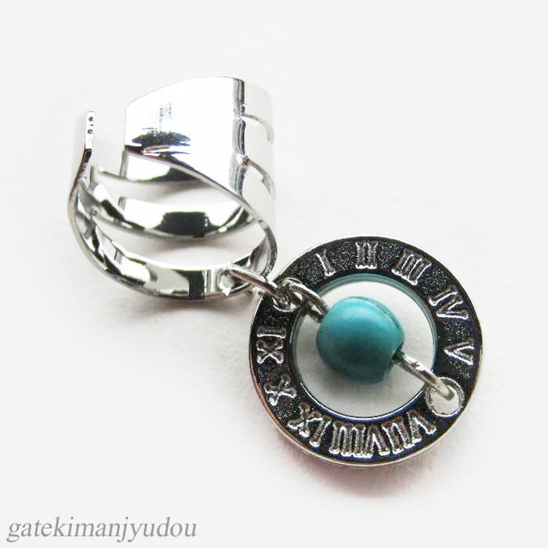 ターコイズ×ナンバーリング◇3連風イヤーカフス