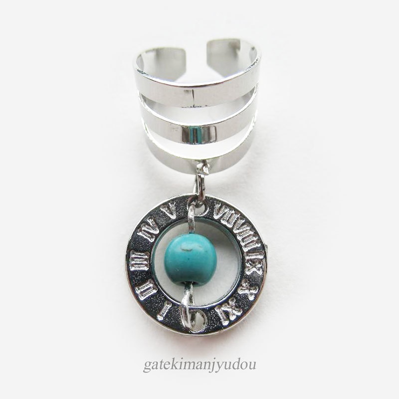 ターコイズ×ナンバーリング◇3連風イヤーカフス