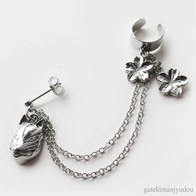 狐面×桜◇ピアス&イヤーカフス【イヤリング等パーツ変更可】