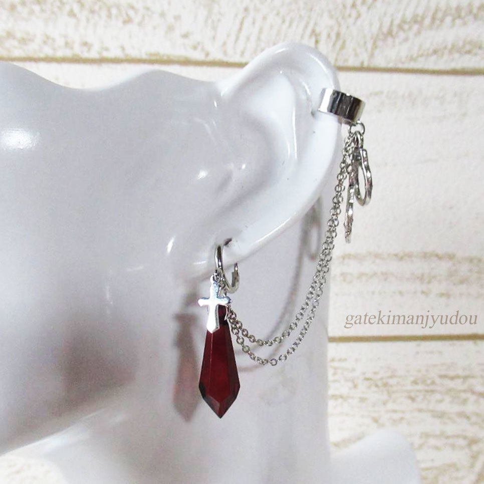 手錠&赤い雫†イヤーカフス&フープイヤリング【ピアス等パーツ交換無料】