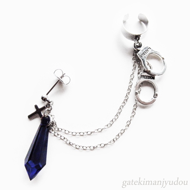 手錠&青い雫†イヤーカフス&ピアス【フープイヤリング等パーツ交換無料】