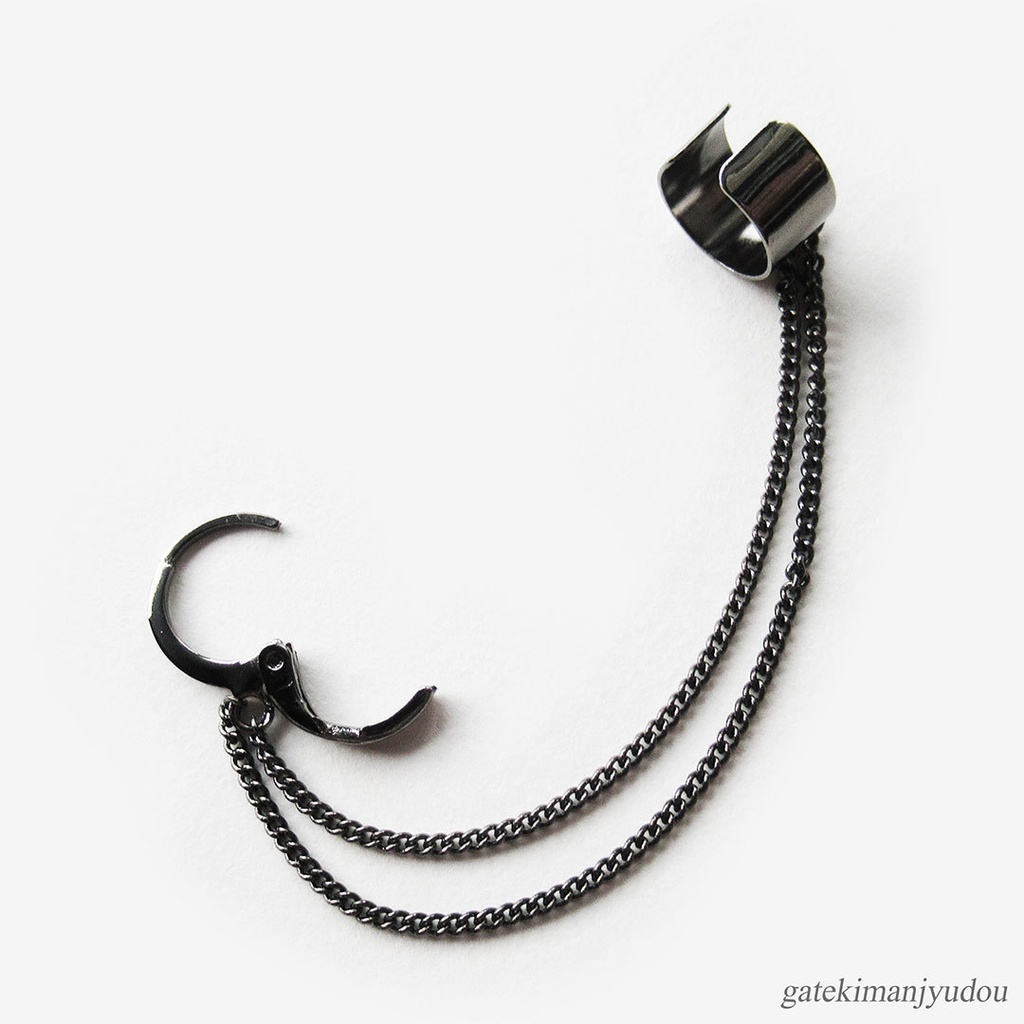 フープピアス&イヤーカフス/ガンメタ【フープイヤリング等パーツ変更可】