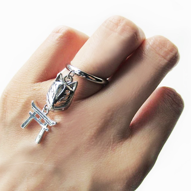 狐面と鳥居の指輪(フリーサイズ)