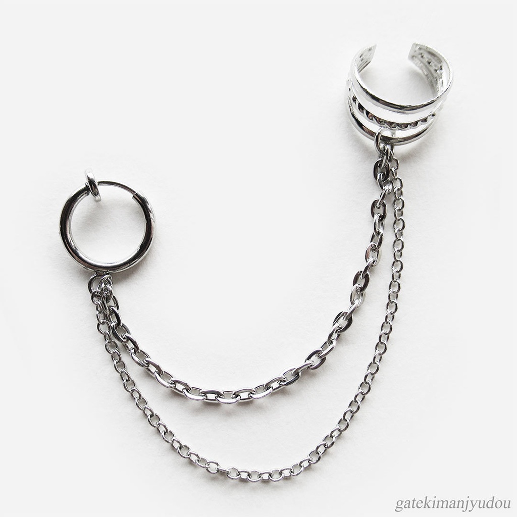 フープイヤリング&3連風イヤーカフ【ピアス等パーツ変更可】