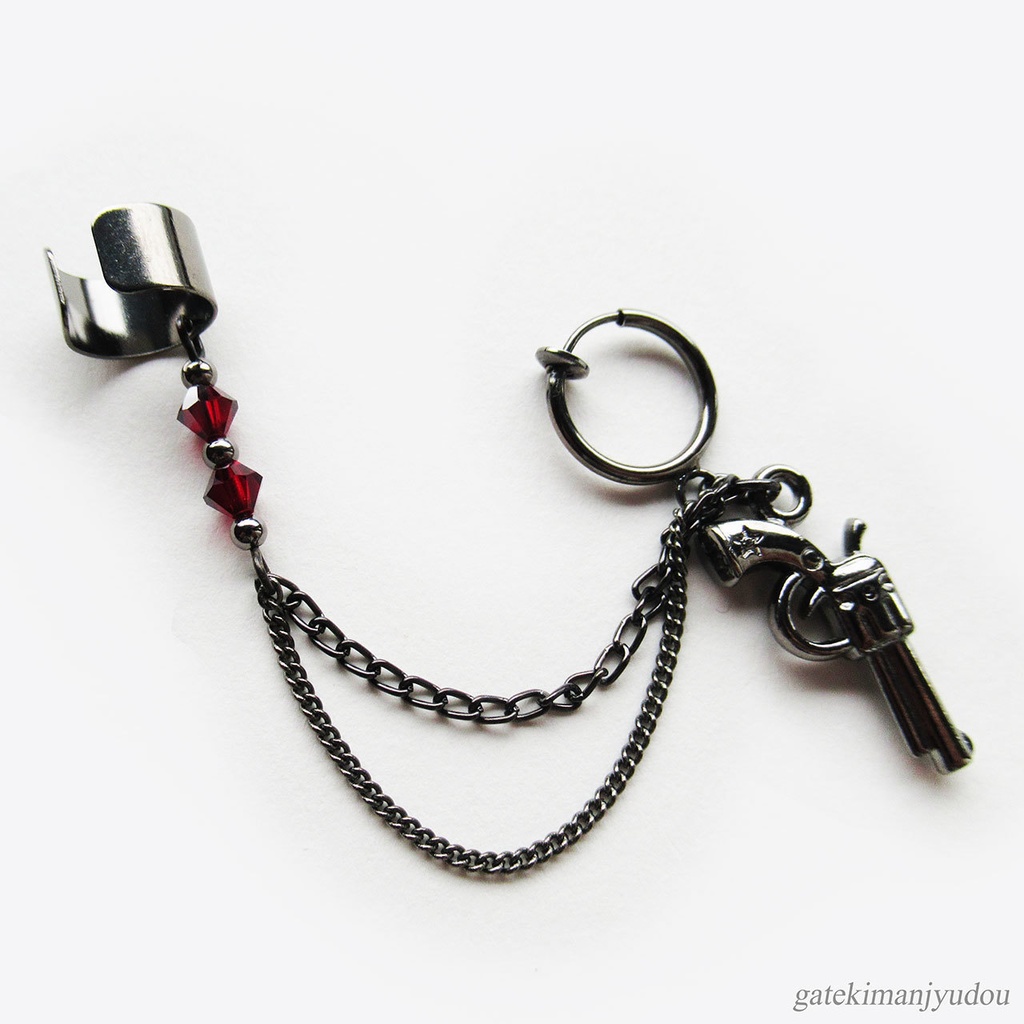 ピストルのフープイヤリング&イヤーカフ【ピアス等パーツ変更可】