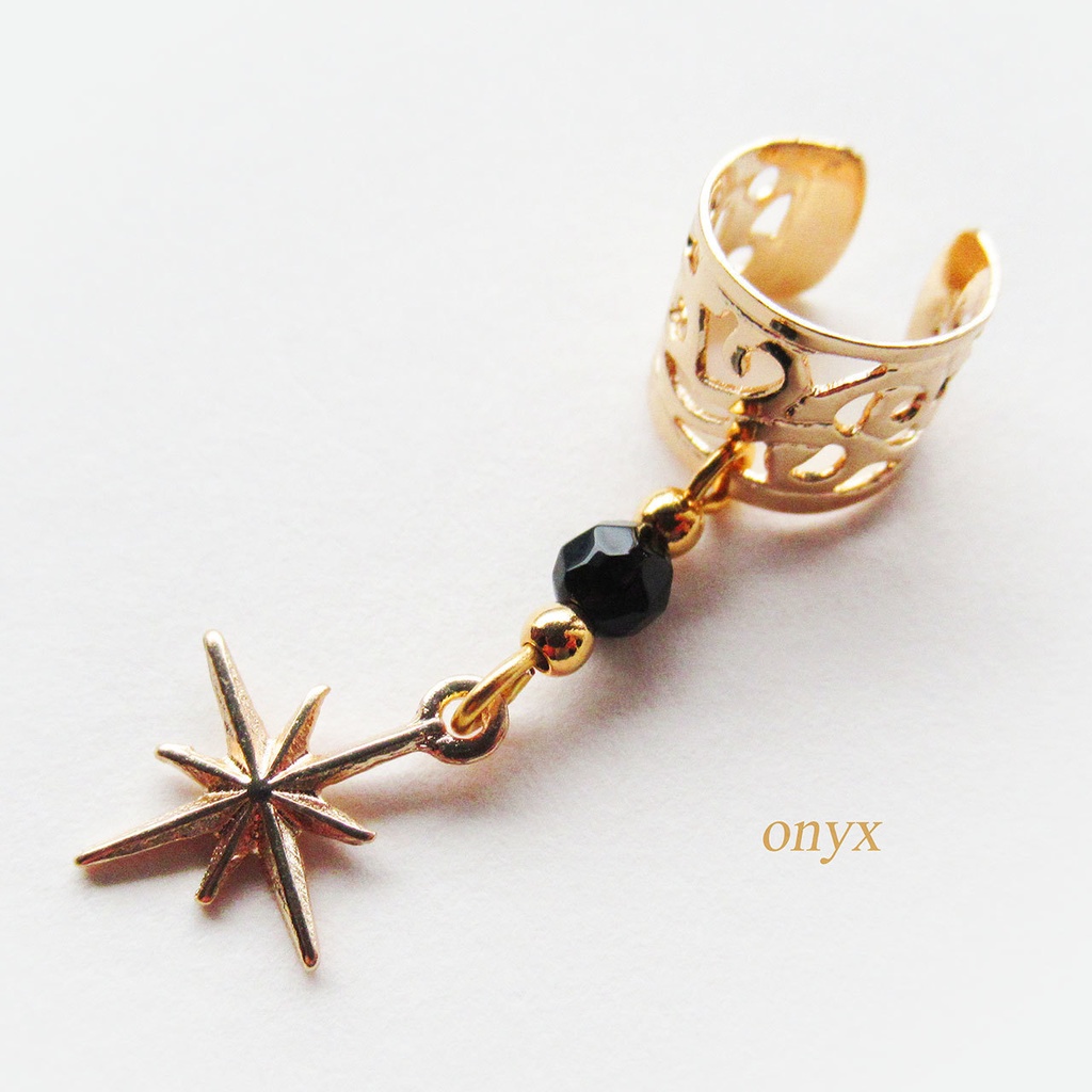 天然石と星のイヤーカフ