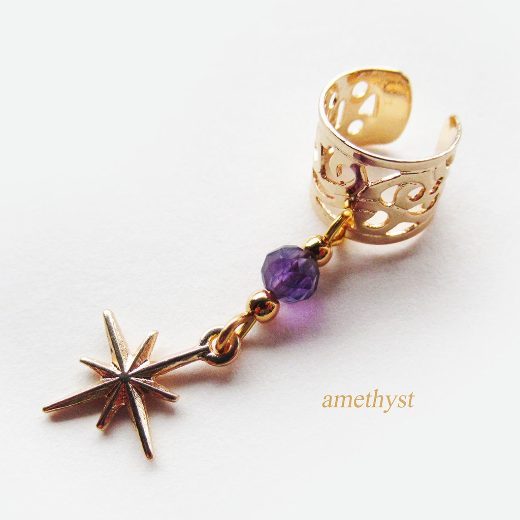 天然石と星のイヤーカフ