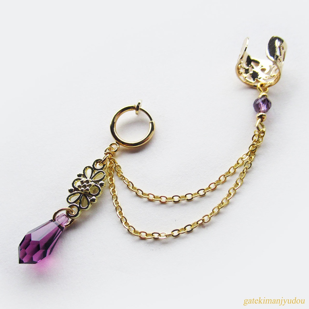 フープイヤリング&イヤーカフ/パープル【ピアス等パーツ変更可】