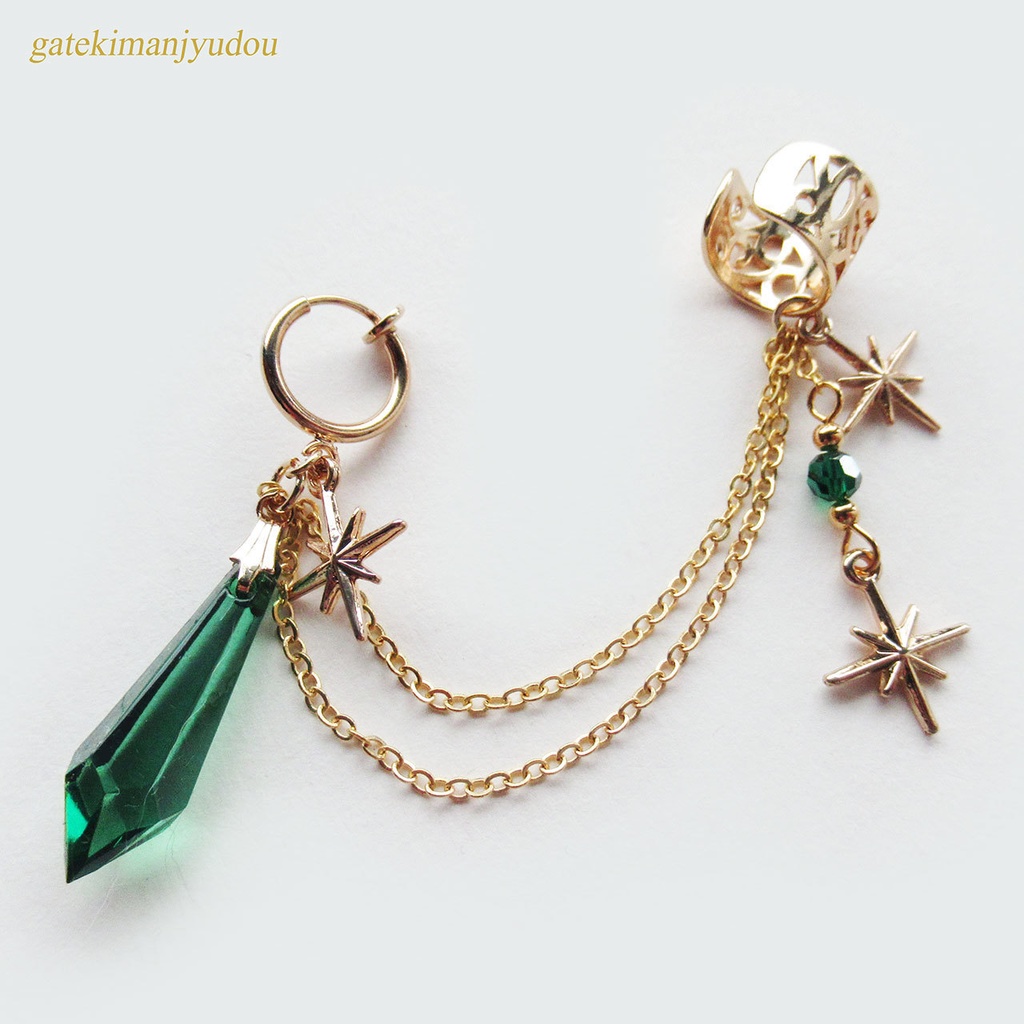 星と雫☆フープイヤリング&イヤーカフ/グリーン【ピアス等パーツ変更可】