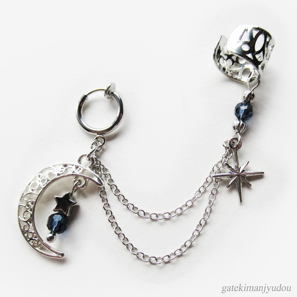 三日月フープイヤリング&イヤーカフ【ピアス等パーツ変更可】